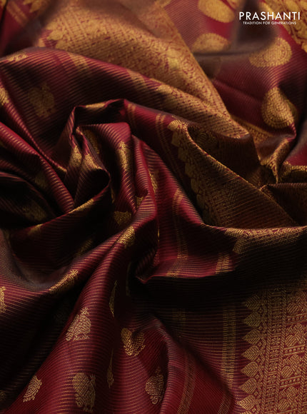 Pure kanchipuram silk saree maroon with allover vairaosi pattern & zari buttas and rich zari woven border