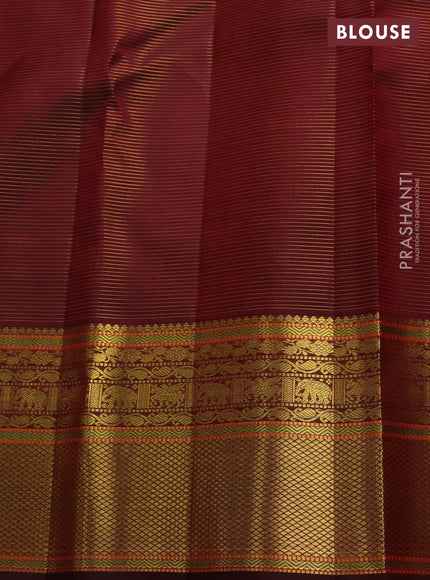 Pure kanchipuram silk saree maroon with allover vairaosi pattern & zari buttas and rich zari woven border