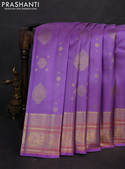 Pure kanchipuram silk saree lavender with allover vairaosi pattern & zari buttas and rich zari woven border