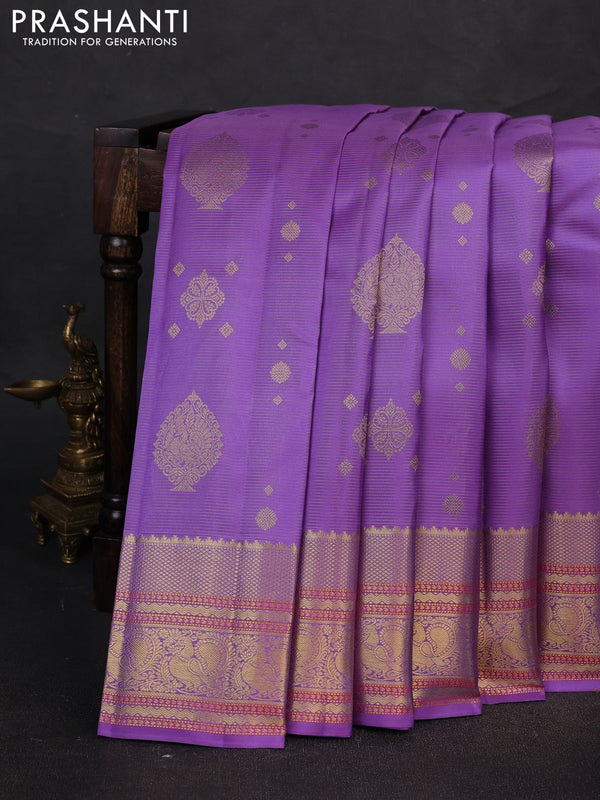 Pure kanchipuram silk saree lavender with allover vairaosi pattern & zari buttas and rich zari woven border