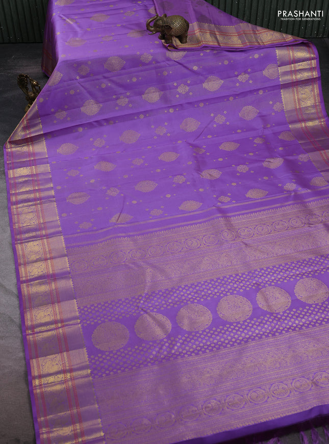 Pure kanchipuram silk saree lavender with allover vairaosi pattern & zari buttas and rich zari woven border