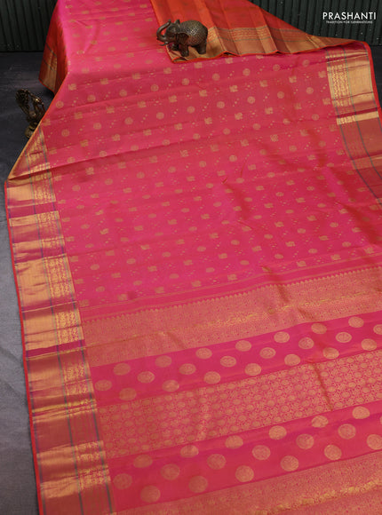 Pure kanchipuram silk saree dual shade of peach pink with allover vairaosi pattern & zari buttas and rich zari woven border