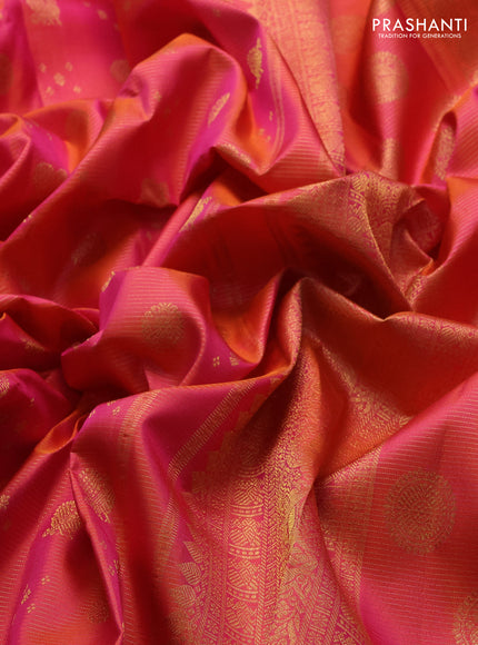 Pure kanchipuram silk saree dual shade of peach pink with allover vairaosi pattern & zari buttas and rich zari woven border