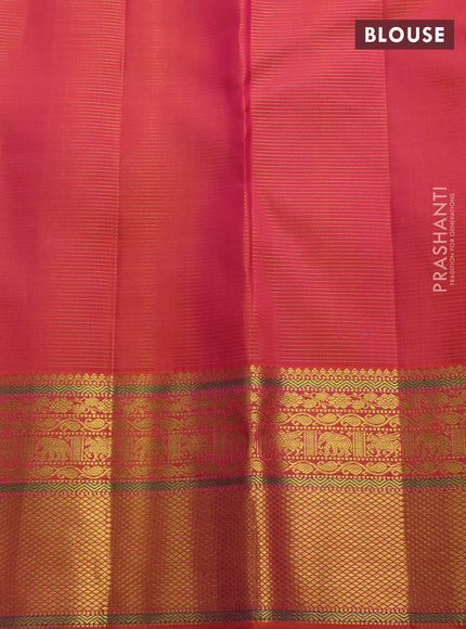 Pure kanchipuram silk saree dual shade of peach pink with allover vairaosi pattern & zari buttas and rich zari woven border