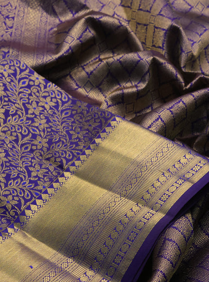 Pure kanchipuram silk saree blue with allover zari woven brocdae weaves and rich zari woven border
