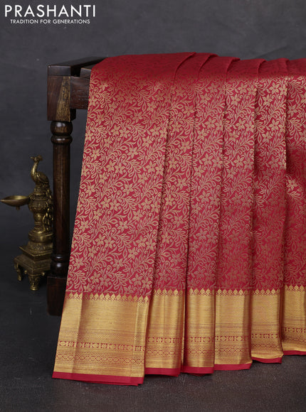 Pure kanchipuram silk saree red with allover zari woven brocdae weaves and rich zari woven border