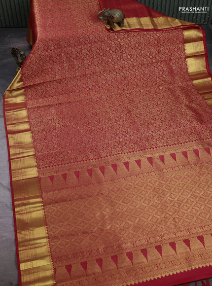 Pure kanchipuram silk saree red with allover zari woven brocdae weaves and rich zari woven border