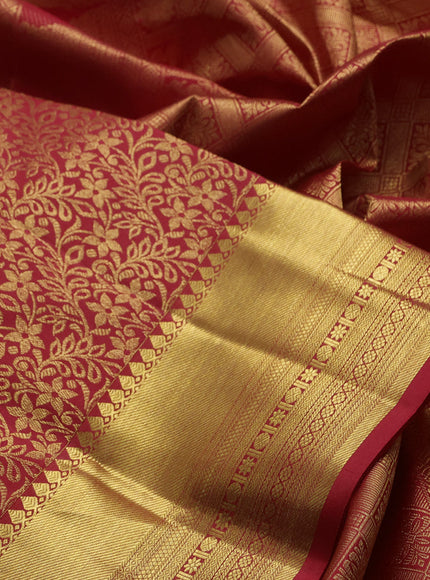 Pure kanchipuram silk saree red with allover zari woven brocdae weaves and rich zari woven border