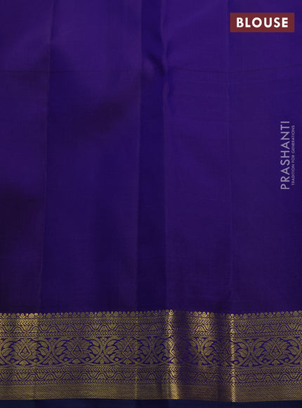 Pure kanchipuram silk saree blue with allover zari checks & buttas and rich zari woven border