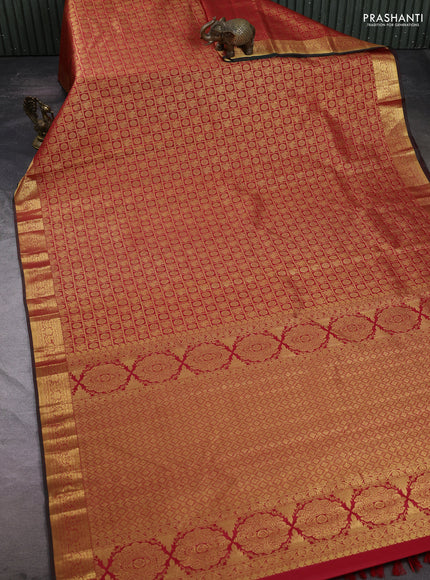 Pure kanchipuram silk saree red with allover zari checks & buttas and rich zari woven border