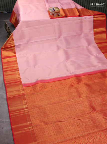 Pure kanchipuram silk saree light pink and red with allover zari woven leheriya weaves and rich zari woven border