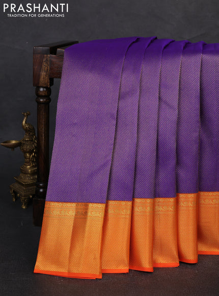 Pure kanchipuram silk saree violet and orange with allover zari woven leheriya weaves and rich zari woven border