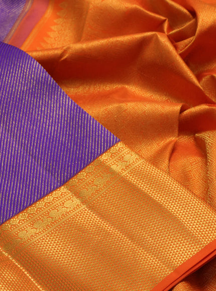 Pure kanchipuram silk saree violet and orange with allover zari woven leheriya weaves and rich zari woven border