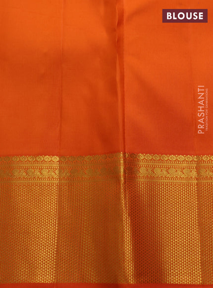 Pure kanchipuram silk saree violet and orange with allover zari woven leheriya weaves and rich zari woven border