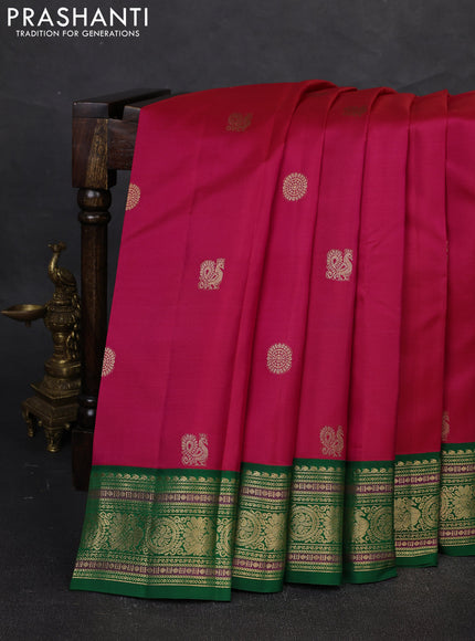 Pure kanchipuram silk saree pink and green with annam & rudhraksha zari woven buttas and rich zari woven korvai border