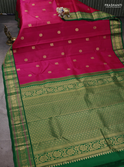 Pure kanchipuram silk saree pink and green with annam & rudhraksha zari woven buttas and rich zari woven korvai border