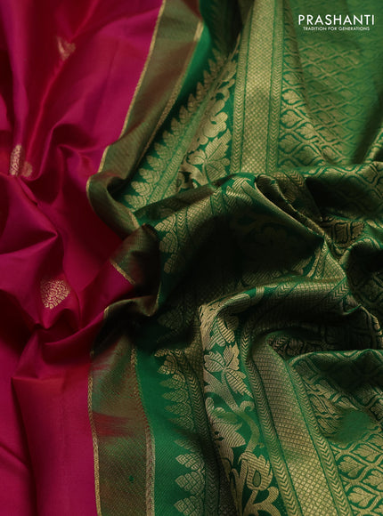 Pure kanchipuram silk saree pink and green with annam & rudhraksha zari woven buttas and rich zari woven korvai border