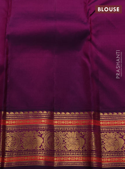Pure kanchipuram silk saree yellow and purple with annam & rudhraksha zari woven buttas and rich zari woven korvai border
