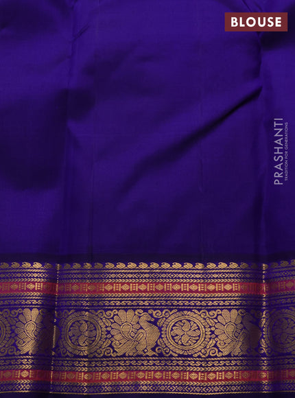 Pure kanchipuram silk saree peach orange and blue with annam & rudhraksha zari woven buttas and rich zari woven korvai border