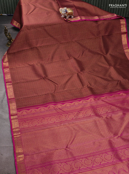 Pure kanchipuram silk saree deep maroon and pink with allover zari woven brocade weaves and small zari woven border