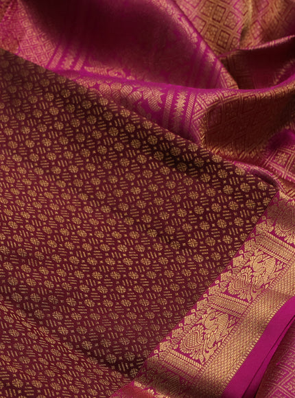 Pure kanchipuram silk saree deep maroon and pink with allover zari woven brocade weaves and small zari woven border