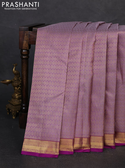 Pure kanchipuram silk saree pastel lavender and purple with allover zari woven brocade weaves and small zari woven border