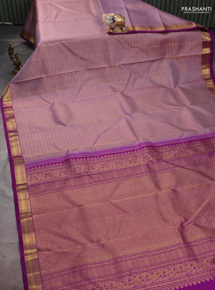 Pure kanchipuram silk saree pastel lavender and purple with allover zari woven brocade weaves and small zari woven border