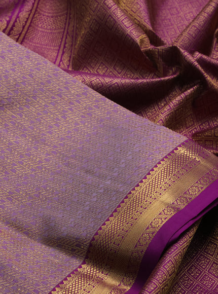 Pure kanchipuram silk saree pastel lavender and purple with allover zari woven brocade weaves and small zari woven border
