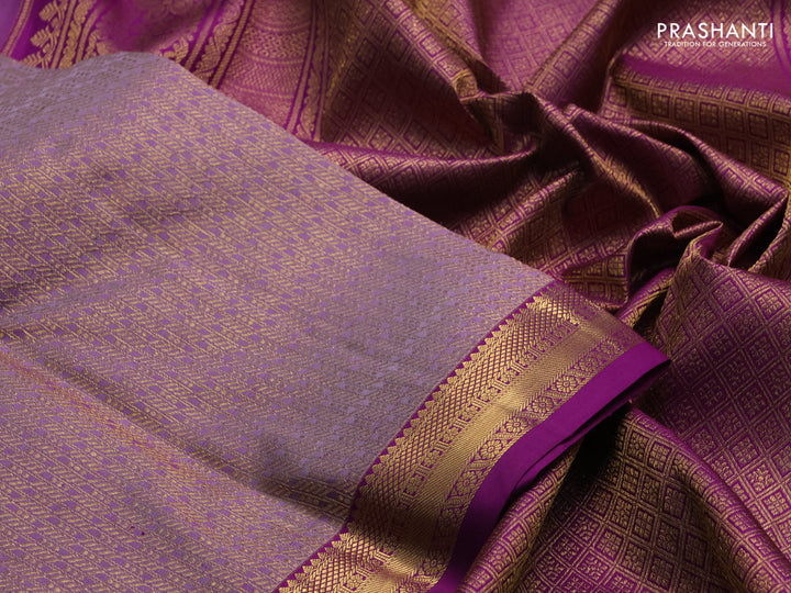Pure kanchipuram silk saree pastel lavender and purple with allover zari woven brocade weaves and small zari woven border
