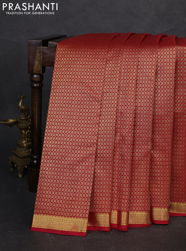 Pure kanchipuram silk saree red with allover zari woven brocade weaves and small zari woven border