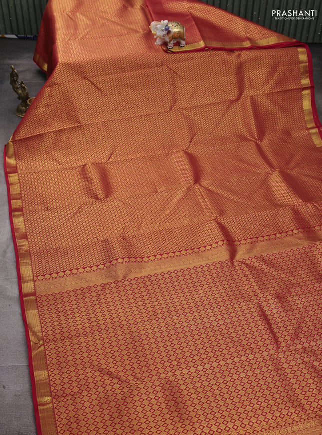 Pure kanchipuram silk saree red with allover zari woven brocade weaves and small zari woven border