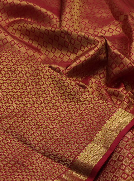 Pure kanchipuram silk saree red with allover zari woven brocade weaves and small zari woven border