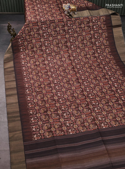 Semi matka saree coffee brown with allover patola prints and zari woven border