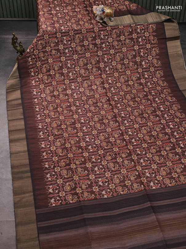 Semi matka saree coffee brown with allover patola prints and zari woven border