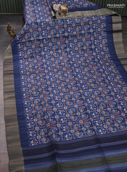 Semi matka saree peacock blue with allover patola prints and zari woven border