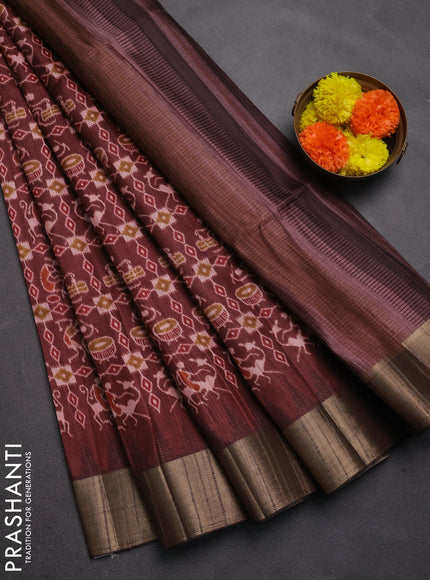 Semi matka saree brown with allover patola prints and zari woven border
