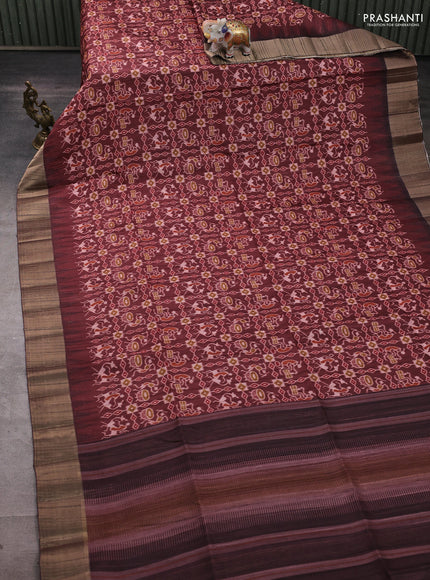 Semi matka saree brown with allover patola prints and zari woven border