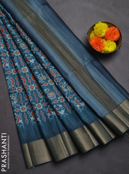 Semi matka saree peacock green with allover patola prints and zari woven border