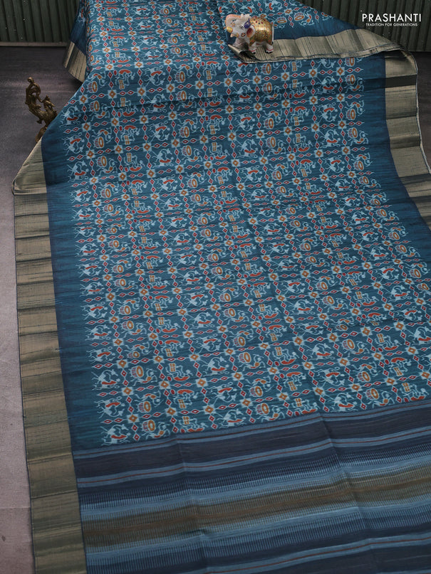 Semi matka saree peacock green with allover patola prints and zari woven border