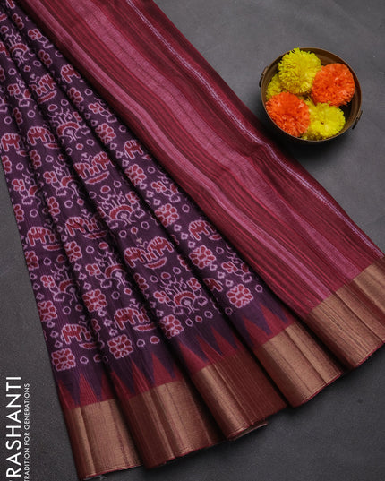 Semi matka saree purple and maroon with allover patola prints and zari woven border