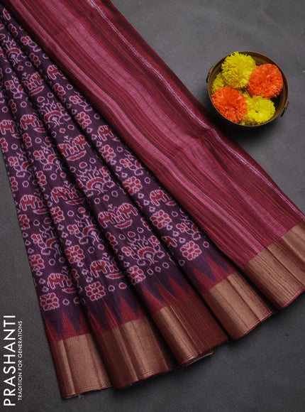 Semi matka saree purple and maroon with allover patola prints and zari woven border