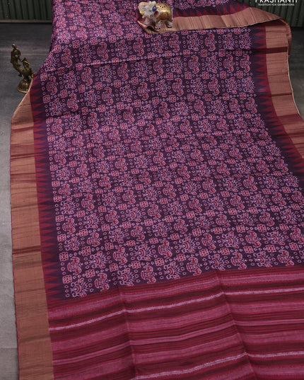 Semi matka saree purple and maroon with allover patola prints and zari woven border