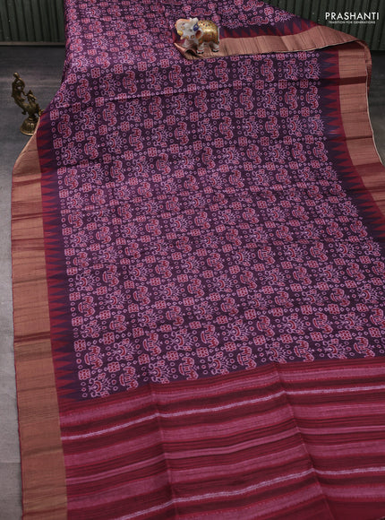 Semi matka saree purple and maroon with allover patola prints and zari woven border