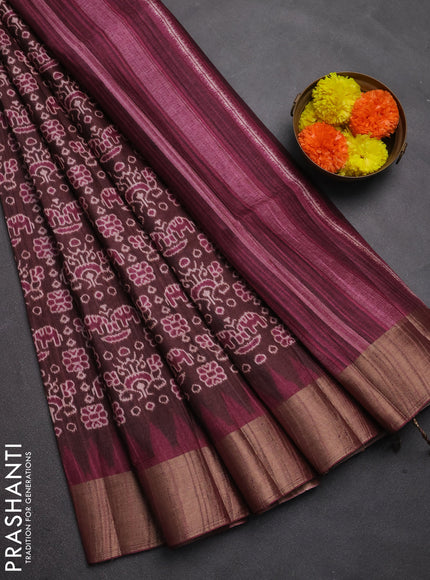 Semi matka saree coffee brown and wine shade with allover patola prints and zari woven border