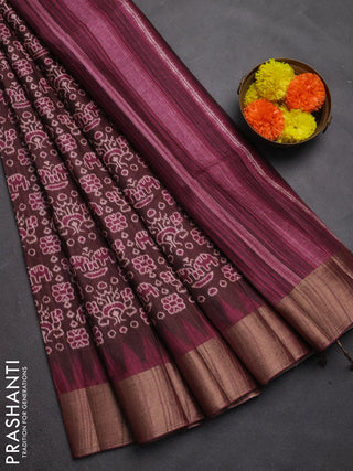 Semi matka saree coffee brown and wine shade with allover patola prints and zari woven border