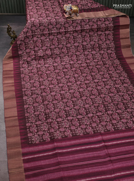 Semi matka saree coffee brown and wine shade with allover patola prints and zari woven border