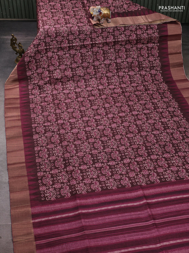 Semi matka saree coffee brown and wine shade with allover patola prints and zari woven border