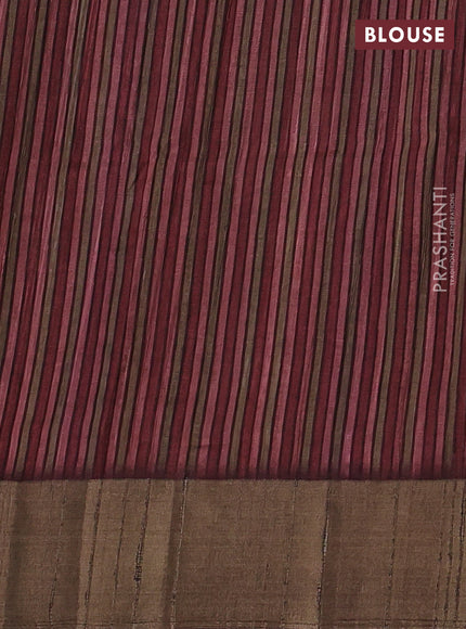 Semi matka saree wine shade and coffee brown with allover patola prints and zari woven border