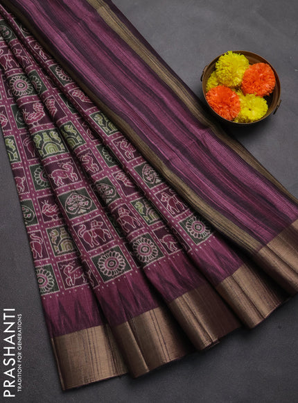 Semi matka saree wine shade and deep purple with allover patola prints and zari woven border