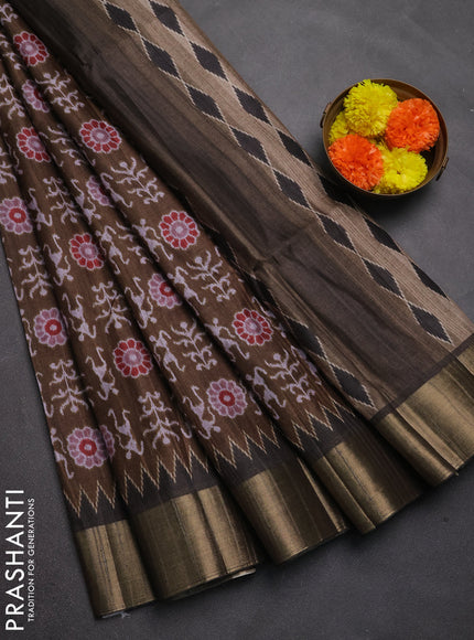 Semi matka saree mehendi green with allover patola prints and zari woven border